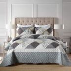 Travan 3-Piece Queen Quilt Set Quilted Bedspread Oversized Microfiber Lightweight Coverlet Set with Shams Reversible Printed Coverlet Bedding Set for All Season, Slate Blue, Queen Size