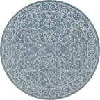 JONATHAN Y Vintage Filigree Indoor Outdoor Round Area Rug 9 Ft Teal/Gray, Charleston Textured Weave for Backyard, Patio, Porch, Easy-Cleaning, High Traffic, Pet-Friendly, Non-Shedding (SMB106F-9R)