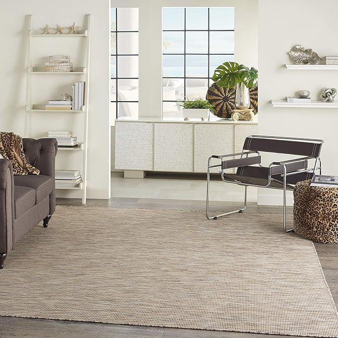 Nourison Positano Indoor-Outdoor Beige 5' x 7' Area Rug, Easy Cleaning, Non Shedding, Bed Room, Living Room, Dining Room, Backyard, Deck, Patio (5x7)