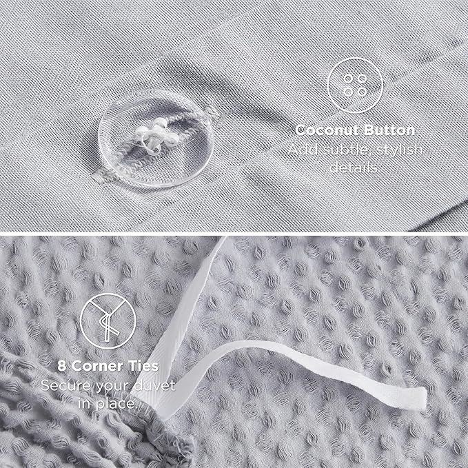 Bedsure Cotton Duvet Cover Set - 100% Cotton Waffle Weave Grey Duvet Cover California King Size, GentleSoft™ and Breathable Cal King Bedding Set for All Season, 3 Pieces, 104"x98"