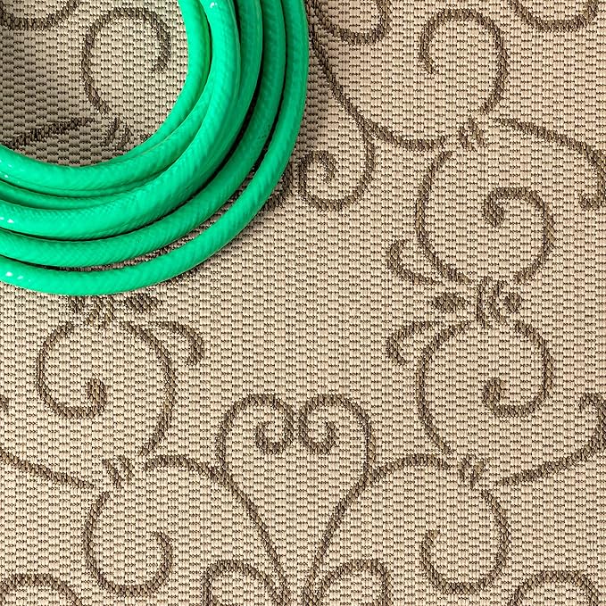 JONATHAN Y Vintage Filigree Indoor Outdoor Runner Rug 2X10 Beige/Brown, Charleston Textured Weave for Backyard, Patio, Porch, Easy-Cleaning, High Traffic, Pet-Friendly, Non-Shedding (SMB106A-210)