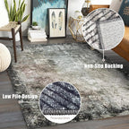 9' x 12' Washable Area Rug - Low Pile Soft Vintage Indoor Rug for Living, Dining or Bedroom - Lightweight Carpet with Non-Slip Backing - Foldable for Easy Placement, Blackish