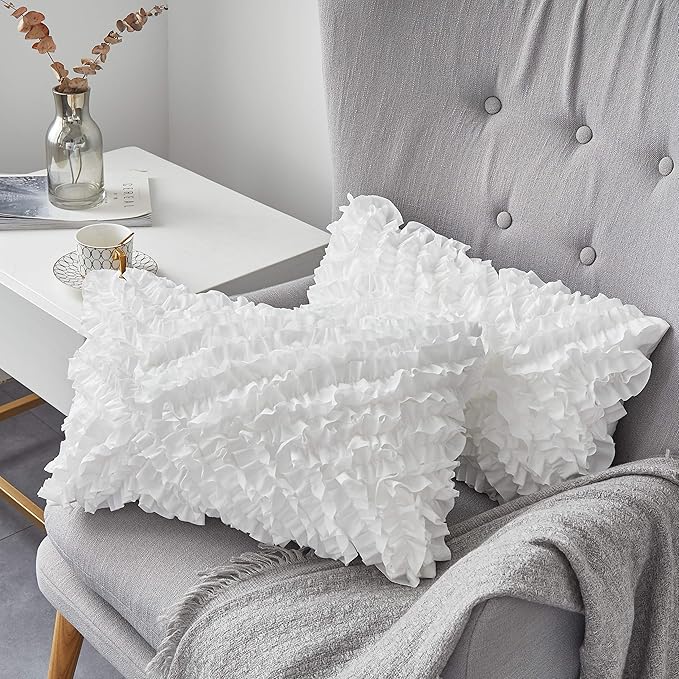 Oubonun 12 x 20 Lumbar Pillow (Set of 2) - 100% Cotton Cover - Rectangle Square Sofa Pillow Inserts - Decorative Pillow Pair - White Couch Pillow