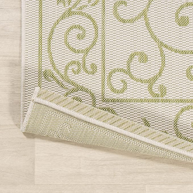 JONATHAN Y Vintage Filigree Indoor Outdoor Area Rug 8X10 Cream/Green, Charleston Textured Weave for Backyard, Patio, Porch, Easy-Cleaning, High Traffic, Pet-Friendly, Non-Shedding (SMB106I-8)