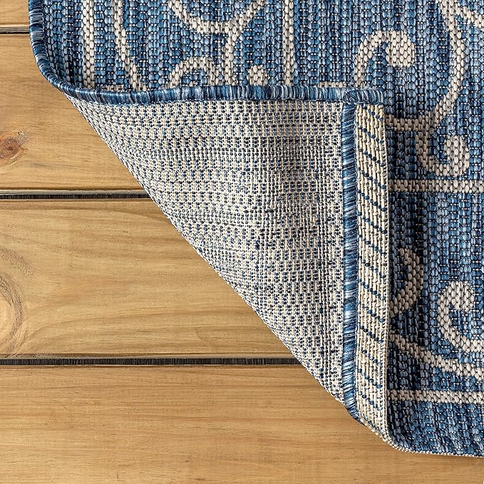 JONATHAN Y Vintage Filigree Indoor Outdoor Round Area Rug 5 Ft Navy/Gray, Charleston Textured Weave for Backyard, Patio, Porch, Easy-Cleaning, High Traffic, Pet-Friendly, Non-Shedding (SMB106D-5R)