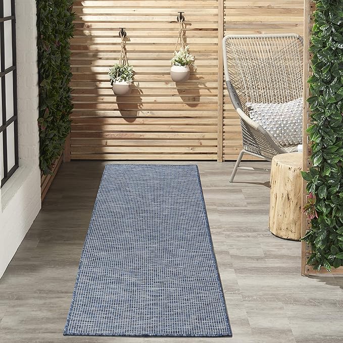 Nourison Positano Indoor/Outdoor Navy Blue 2'2" x 12' Area Rug, Easy Cleaning, Non Shedding, Bed Room, Living Room, Dining Room, Backyard, Deck, Patio (2x12)