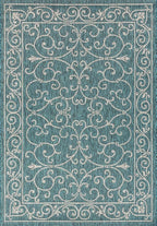 JONATHAN Y Vintage Filigree Indoor Outdoor Area Rug 5X8 Teal/Gray, Charleston Textured Weave for Backyard, Patio, Porch, Easy-Cleaning, High Traffic, Pet-Friendly, Non-Shedding (SMB106F-5)