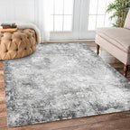 5' x 7' Washable Area Rug - Low Pile Soft Vintage Indoor Rug for Living, Dining or Bedroom - Lightweight Carpet with Non-Slip Backing - Foldable for Easy Placement, Grey