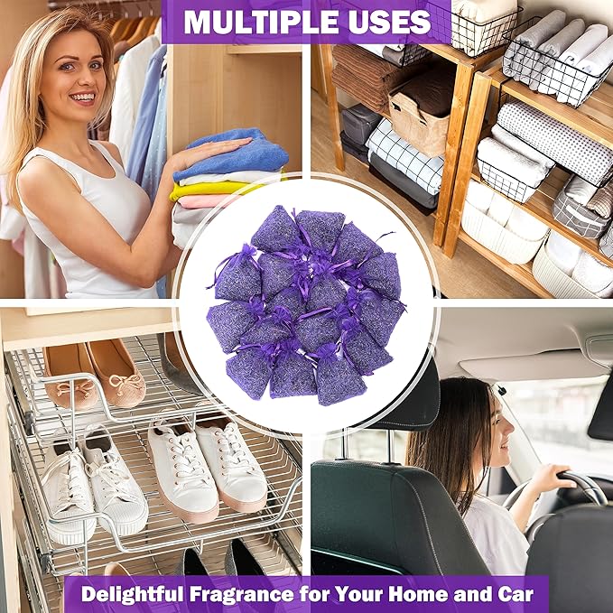 French Lavender Sachets for Drawers and Closets Fresh Scents, Set of 16, Home Fragrance Sachet for Wardrobes Closets, Purple, LV-A-1