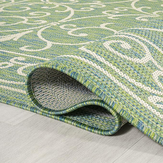 JONATHAN Y Vintage Filigree Indoor Outdoor Area Rug 5X8 Green/Ivory, Charleston Textured Weave for Backyard, Patio, Porch, Easy-Cleaning, High Traffic, Pet-Friendly, Non-Shedding (SMB106K-5)
