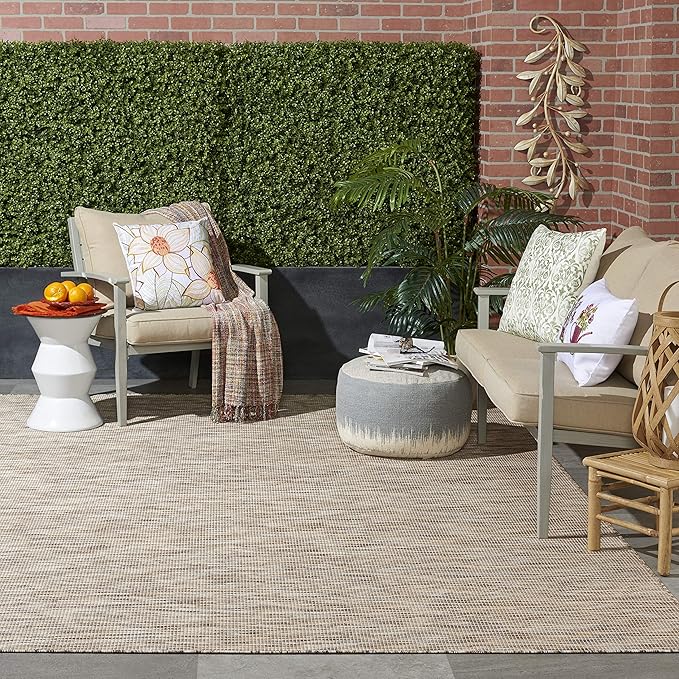 Nourison Home Positano Indoor-Outdoor Beige 7' x 10' Area Rug, Easy Cleaning, Non Shedding, Bed Room, Living Room, Dining Room, Backyard, Deck, Patio (7x10)
