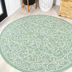 JONATHAN Y Vintage Filigree Indoor Outdoor Round Area Rug 5 Ft Green/Ivory, Charleston Textured Weave for Backyard, Patio, Porch, Easy-Cleaning, High Traffic, Pet-Friendly, Non-Shedding (SMB106K-5R)
