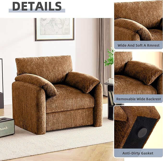 Chenille Oversized Armchair, 38.6'" Wide Accent Chairs for Living Room & Bedroom Modern Lounge Chair, Upholstered Mid-Century Reading Chair (Rustic Bronzing Cloth, 2 Pack)