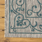 JONATHAN Y Vintage Filigree Indoor Outdoor Square Area Rug 9X9 Gray/Teal, Charleston Textured Weave for Backyard, Patio, Porch, Easy-Cleaning, High Traffic, Pet-Friendly, Non-Shedding (SMB106E-9SQ)