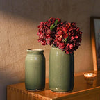 VICTOR & TERESA Rustic Large Blue and Grey Vase for Home Decor, 10'' Tall Ceramic Vases for Flowers, Farmhouse Decorative Vases for Pampas Grass, Table, Mantel, Living Room, Centerpieces