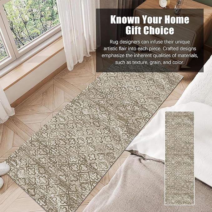 RUGSURE Washable Area Rugs, 2'6'' x 8' - 1/6 Thick - Stain & Water Resistant Non-Slip - Perfect Resistant Rug for Living Room, Bedroom, Nursery, Pet & Child Friendly, Vibrant Colors Rugs, Brown