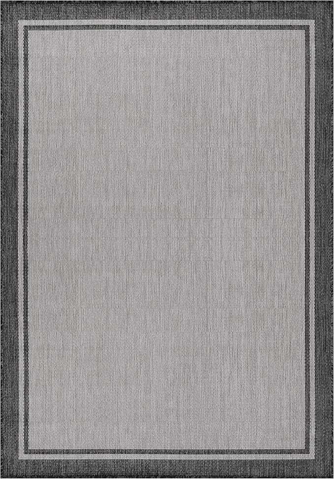 CAMILSON Indoor Outdoor Rug, 10x14 Bordered Gray Modern Area Rugs for Large Indoor and Outdoor Patios, Kitchen and Hallway Mats, Washable Porch Deck Outside Carpet (Bordered Grey, 10 x 14)