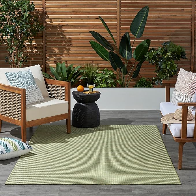 Nourison Home Positano Indoor/Outdoor Green 5' x 7' Area Rug, Easy Cleaning, Non Shedding, Bed Room, Living Room, Dining Room, Backyard, Deck, Patio (5x7)