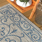 JONATHAN Y Vintage Filigree Indoor Outdoor Area Rug 9X12 Gray/Navy, Charleston Textured Weave for Backyard, Patio, Porch, Easy-Cleaning, High Traffic, Pet-Friendly, Non-Shedding (SMB106C-9)