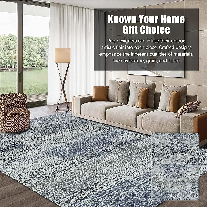 RUGSURE Washable Area Rug - 1/6 Thick - Stain & Water Resistant Non-Slip - Resistant Rug for Living Room, Bedroom, Nursery, Pet & Child Friendly, Vintage Charm Area Rugs (Grey+LightTeal, 5' x 7')