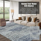 RUGSURE Washable Area Rug - 1/6 Thick - Stain & Water Resistant Non-Slip - Resistant Rug for Living Room, Bedroom, Nursery, Pet & Child Friendly, Vintage Charm Area Rugs (Grey+LightTeal, 5' x 7')