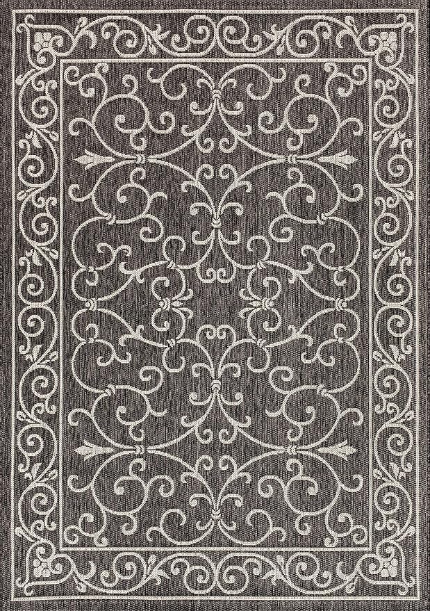 JONATHAN Y Vintage Filigree Indoor Outdoor Area Rug 8X10 Black/Gray, Charleston Textured Weave for Backyard, Patio, Porch, Easy-Cleaning, High Traffic, Pet-Friendly, Non-Shedding (SMB106G-8)