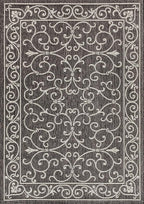 JONATHAN Y Vintage Filigree Indoor Outdoor Area Rug 6X9 Black/Gray, Charleston Textured Weave for Backyard, Patio, Porch, Easy-Cleaning, High Traffic, Pet-Friendly, Non-Shedding (SMB106G-6)