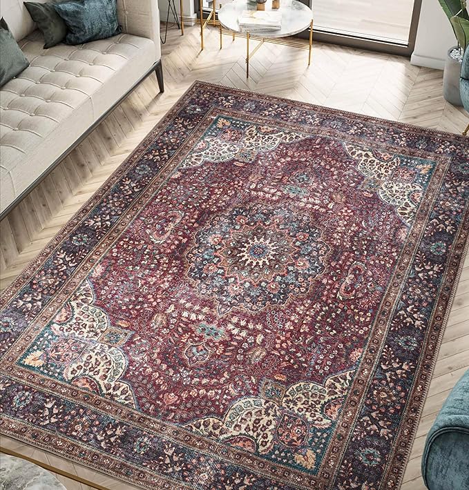 Keen Home Design 9x12 Rug - Machine Washable Area Rug with Non-Slip Backing, Ideal for Living Room, Dining Room, Bedroom - Vintage, Easy Clean, Durable, Low Pile Rug - (9' x 12')