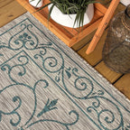 JONATHAN Y Vintage Filigree Indoor Outdoor Square Area Rug 9X9 Gray/Teal, Charleston Textured Weave for Backyard, Patio, Porch, Easy-Cleaning, High Traffic, Pet-Friendly, Non-Shedding (SMB106E-9SQ)
