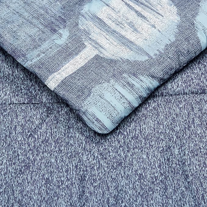 Amazon Basics Lightweight Microfiber Comforter Sets, 7 Pieces, Navy, Geometrics, Full/Queen