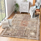 Vintage 8' x 10' Washable Area Rug - Stylish Indoor Rug for Living, Dining or Bedroom - Lightweight Carpet with Non-Slip Backing - Foldable for Easy Placement and Maintenance - Ivory
