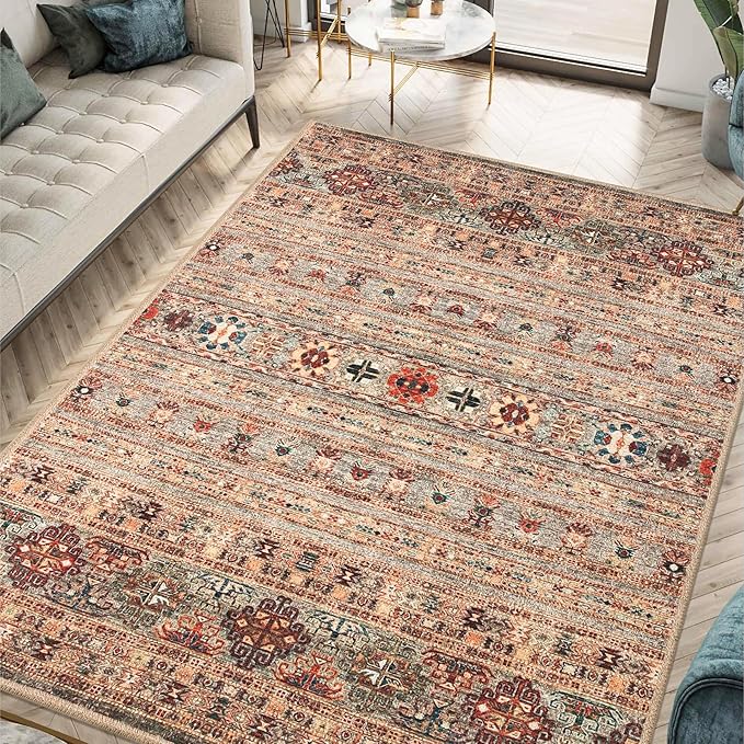 Keen Home Design 6x9 Rug - Machine Washable Area Rug with Non-Slip Backing, Ideal for Living Room, Dining Room, Bedroom - Vintage, Easy Clean, Durable, Low Pile Rug - (6' x 9')