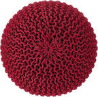 REDEARTH Round Pouf Ottoman - Hand Knitted Cable Boho Poof - Foot Stool Bean Bag - Home Décor Stuffed Footrest for Living Room - Nursery - Bedroom - 100% Cotton Poufs (19.5"x19.5"x14") - Red