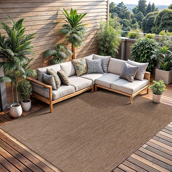 CAMILSON Outdoor Rug 6x9 Modern Area Rugs for Indoor and Outdoor Patios and Porches - Waterproof, Washable, Non-Shedding, Easy-to-Clean Outside Carpet (6 x 9, Solid - Jute)