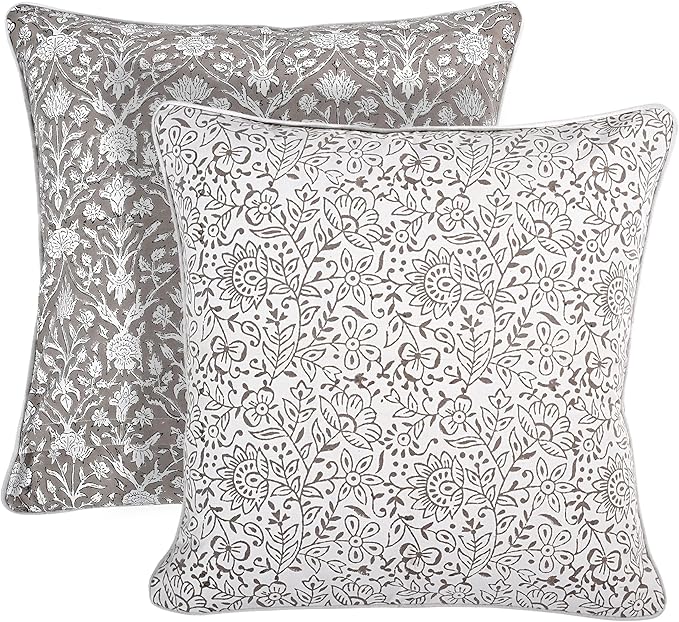 Ridhi Modern Farmhouse Pillow Covers Decorative Cotton Throw Pillow Covers Set of 2 Taupe Cushion Covers with Piping for Couch Sofa Bed Living Room Spring Home Decor 18x18