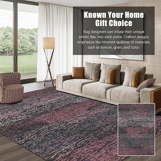 RUGSURE Washable Area Rug - 1/6 Thick - Stain & Water Resistant Non-Slip - Resistant Rug for Living Room, Bedroom, Nursery, Pet & Child Friendly, Vintage Charm Area Rugs (Burgundy, 8' x 10')