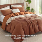 Bedsure Cooling Waffle Duvet Cover Queen - Cotton Blend Rayon Derived from Bamboo Duvet Cover Set for Hot Sleepers, Breathable Bedding Set With a Vintage Charm, 3 Pieces (Burnt Orange, Queen, 90"x90")
