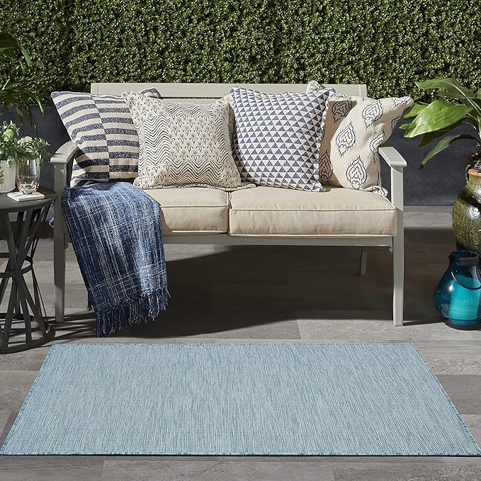 Nourison Positano Indoor/Outdoor Aqua 3' x 5' Area Rug, Easy Cleaning, Non Shedding, Bed Room, Living Room, Dining Room, Backyard, Deck, Patio (3x5)