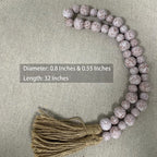 Handcrafted Farmhouse Wooden Decorative Beads Garland, Table Tray Boho Wood Beads with Tassel, Small Rustic Antique Decor for Home and Events (Rustic White)