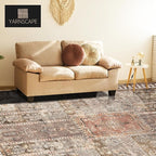 Vintage 3' x 5 ' Washable Area Rug - Stylish Indoor Rug for Living, Dining or Bedroom - Lightweight Carpet with Non-Slip Backing - Foldable for Easy Placement and Maintenance - Ivory