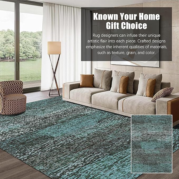 RUGSURE Washable Area Rug - 1/6 Thick - Stain & Water Resistant Non-Slip - Resistant Rug for Living Room, Bedroom, Nursery, Pet & Child Friendly, Vintage Charm Area Rugs (Green, 5' x 7')