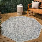 JONATHAN Y Vintage Filigree Indoor Outdoor Octagon Area Rug 5 Ft Gray/Navy, Charleston Textured Weave for Backyard, Patio, Porch, Easy-Cleaning, High Traffic, Pet-Friendly, Non-Shedding SMB106C-5TGN