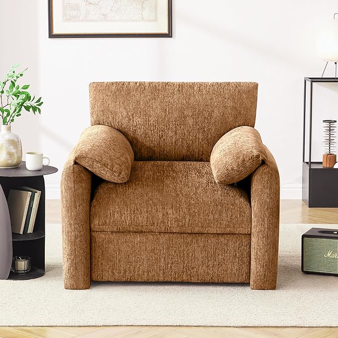 Chenille Oversized Armchair, 38.6'" Wide Accent Chairs for Living Room & Bedroom Modern Lounge Chair, Upholstered Mid-Century Reading Chair (Rustic Bronzing Cloth, 2 Pack)