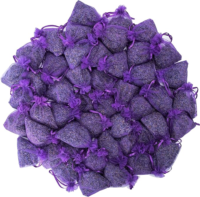 French Lavender Sachets for Drawers and Closets Fresh Scents, Set of 48, Home Fragrance Sachet for Closets and Drawers, Purple, LV-C-48-1