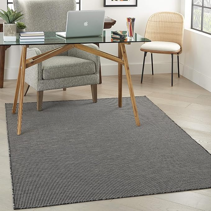 Nourison Positano Indoor-Outdoor Charcoal 4' x 6' Area Rug, Easy Cleaning, Non Shedding, Bed Room, Living Room, Dining Room, Backyard, Deck, Patio (4x6)