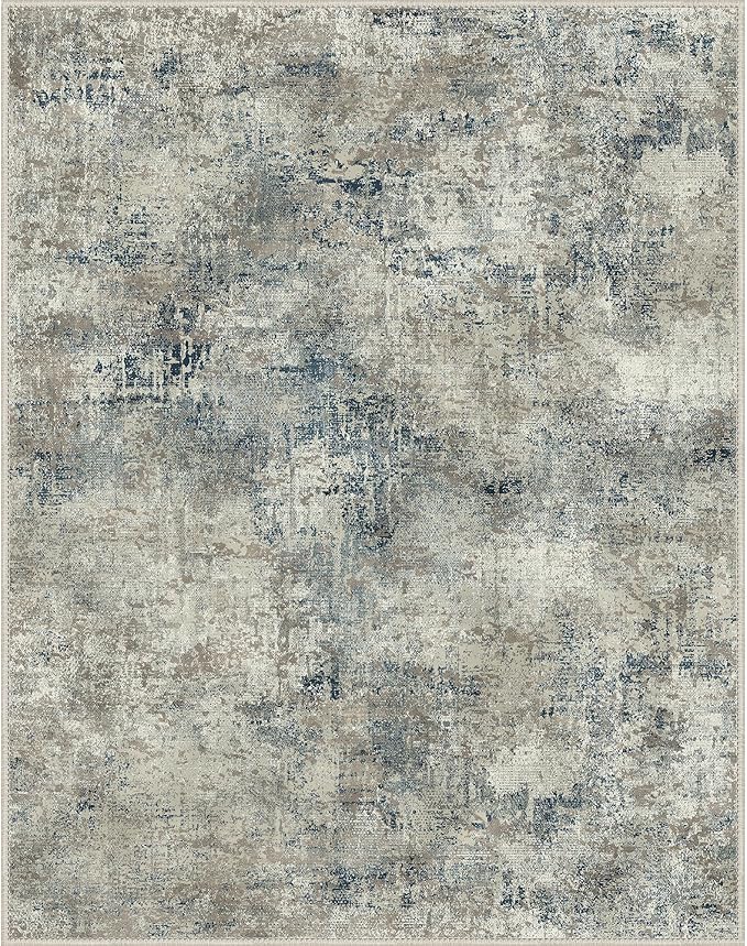 Area Rugs 8x10 for Living Room Bedroom, Modern Abstract Machine Washable Rug, Large Soft Low Pile Floor Carpet with Non Slip Backing for Dining Room, Light Gray Blue