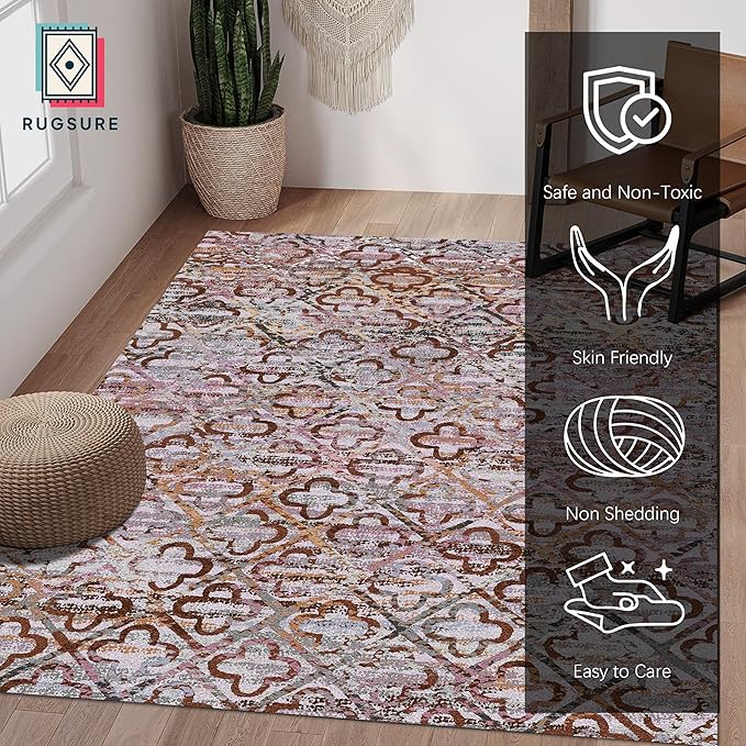 RUGSURE Washable Area Rugs, 8' x 10' - 1/6 Thick - Stain & Water Resistant Non-Slip - Perfect Resistant Rug for Living Room, Bedroom, Nursery, Pet & Child Friendly, Vibrant Colors Rugs, Purple