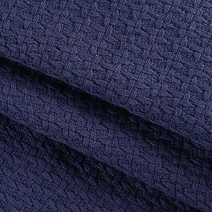 Elvana Home 100% Cotton Bed Blanket, Breathable Bed Blanket Queen Size, Cotton Thermal Blankets Queen, Perfect for Layering Any Bed for All Season, Navy Blue