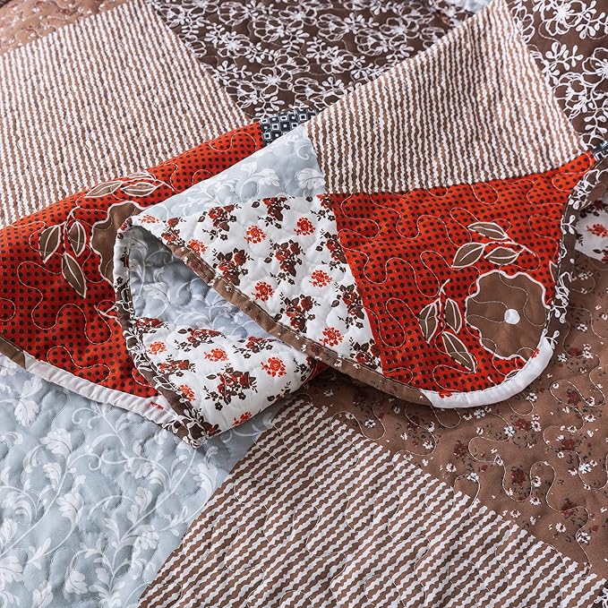 Travan Floral Printed Quilt Sets 3-Piece Super Soft Lightweight Queen Size Bedspread with Shams Reversible Quilted Bedding Set, Red, Queen