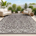 JONATHAN Y Vintage Filigree Indoor Outdoor Area Rug 10X14 Black/Gray, Charleston Textured Weave for Backyard, Patio, Porch, Easy-Cleaning, High Traffic, Pet-Friendly, Non-Shedding (SMB106G-14)